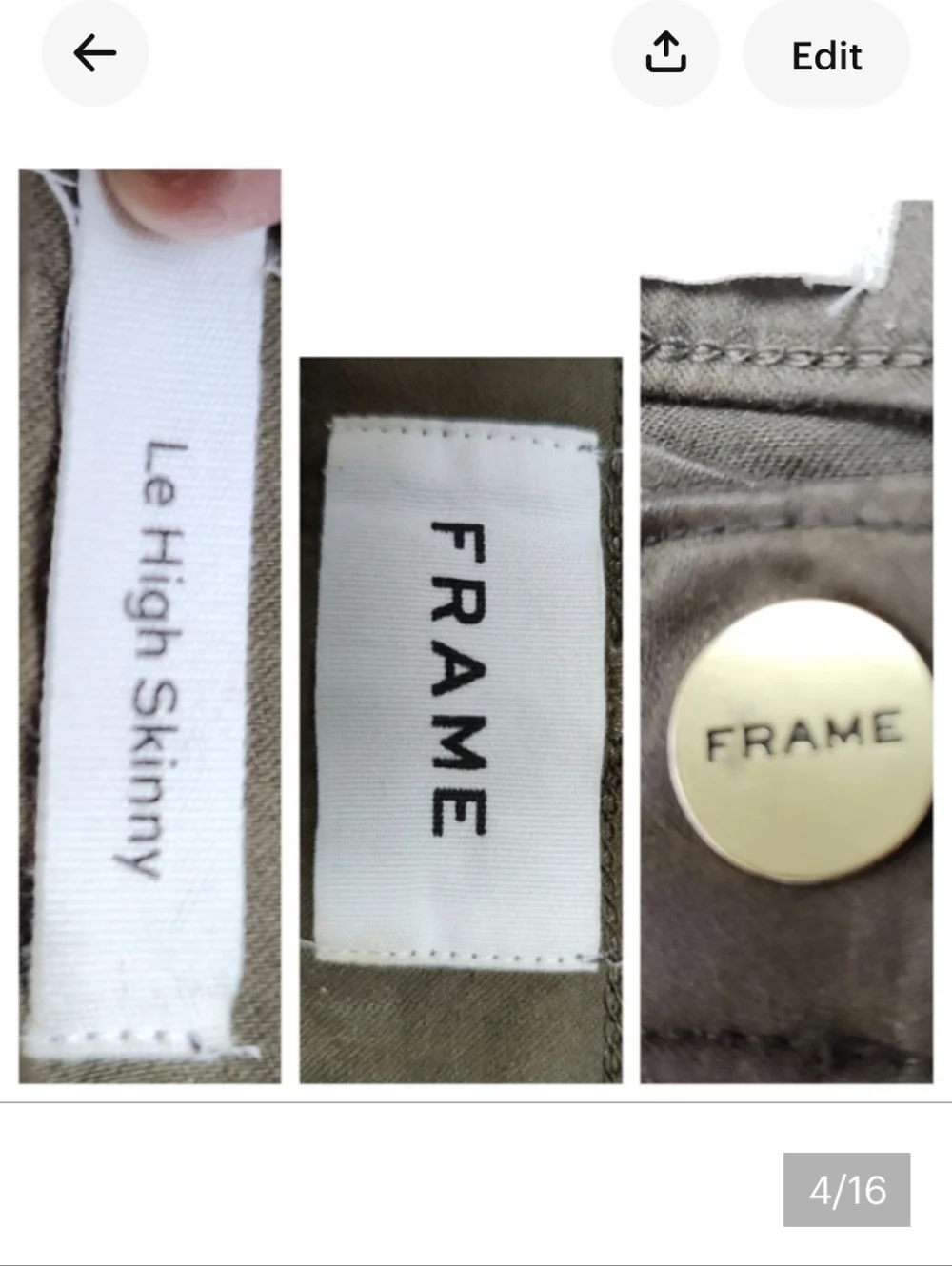 Frame denim Women Le High Skinny LHSKCT465 mid rise khaki Green Coated jeans 26 - Picture 4 of 16